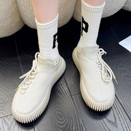 Casual Shoes Ladies On Sale 2024 Fashion Elastic Fabric Women's Vulcanize Spring Outdoor Walking Women Lace Up Sneakers