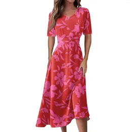 Casual Dresses Ladies Fashion Round Neck Sleeveless Floral Print Irregular Hem Midi Dress Fashionable And Simple Women'S Clothing