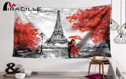 Miracille Europe Romantic City Paris Eiffel Tower Pattern Tapestry Wall Hanging for Home Decorative Polyester Wall Cloth Carpet T24465715