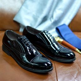 Dress Shoes Luxury Men Genuine Patent Leather Oxford Triple Joint Lace Up Career Office Wedding Party For