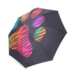 Umbrellas Colourful Dog Paws Foldable Umbrella Tri-folded Polyester Windproof Pocket Travel (Closed Length 25cm) Rain Sun