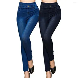 Women's Jeans High-waisted Elastic Pockets Button Pants Seamless Long Pencil