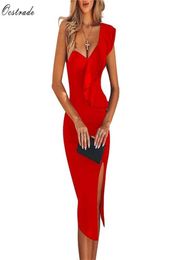 Ocstrade New Arrival Women One Shoulder Bandage Dress Elegant Ruffles Red Bandage Dress Bodycon Sexy Party Night Club Dress 2103115668988