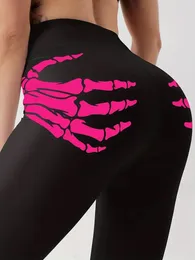 Women's Leggings Sexy Skeleton Hand Print Stretch Slim Lift Hip Casual Sports Small Legs