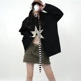 Women's Hoodies 2024 Y2k Zip Up Women Hip Hop Grunge Harajuku Oversized Star Patch Cotton Sweatshirts Female Gothic Style