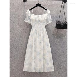 Party Dresses Summer Women's Dress Sweet Floral Lantern Sleeve Square Collar Lace-Up A-Line Trendy Ladies For 18-24Y