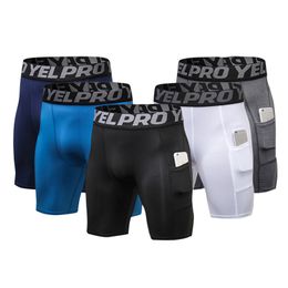 Men Pocket Fitness Shorts Quick Dry Tights Pants Running Jogging Leggings Yoga Male Compression Gym Fitness Clothing Training Sport Trouser 247C