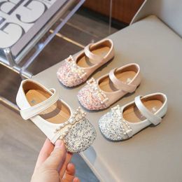Flat shoes Girls Princess Shoes 2024 New Spring Summer Rhinestone Baby crystal Flats Little Girl Dance Loafer Size 23-34 H240504