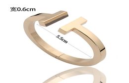 fashion Women Stainless opening cuffs Bangle thick wide band double T bangles bracelet Men Jewelry silver rose gold black Pulsera 1942602