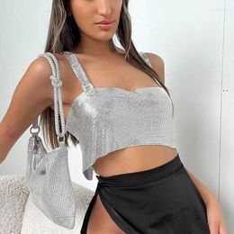 Women's Tanks 2024 Sexy Metal Sequin Tank Concert Top For Women Y2k Summer Beach Backless Crop Rave Festival Club Outfits Camisole