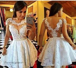 2019 Little White Lace Appliques Homecoming Dress A Line Crew Neck Juniors Sweet 15 Graduation Cocktail Party Dress Plus Size Cust9821457