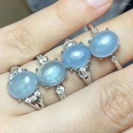 Cluster Rings 3rings Natural Aquamarine Adjustable Ring White Copper For Women Approx8 10mm