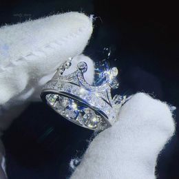 ZUANFA Jewelry Sterling Silver 925 moissanite Ring VVS Princess Cut diamond Hip Hop Crown Ring