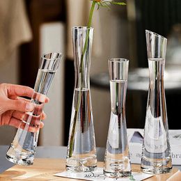 Transparent Glass Flower Vase Small Hydroponics Plant Terrarium Luxury Room Table Home Decor Wedding Decoration 240429