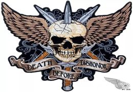 Sword Skull DEATH BEFORE Dishonour Punk Motorcycle Biker Club MC Back Jacket Motorcycle Racing Embroidered Patches 9933426