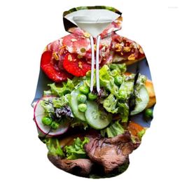 Men's Hoodies 3D Printing Steak Salad French Fries Food Hoodie For Men Long Sleeves Hooded Sweatshirt Hamburger Pattern Casual Pullovers