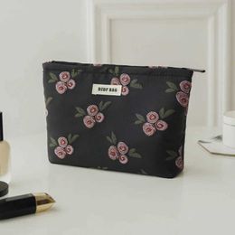 Cosmetic Organizer Womens Cosmetic Bag Black Background Rose Large Capacity Cosmetics Skin Care Product Storage Bag Portable Travel Toiletry Bag Y240503
