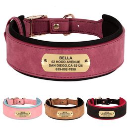 Personalized Wide Dog Collar PU Leather Customized Dogs Tag Collars Padded Pet for Small Medium Large Pitbull Buldog 240418
