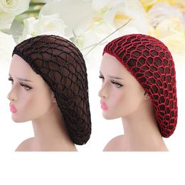 Berets 2pcs Handcraft Crochet Net Hat Long Sleeping Hair Protective Protector(Black 1pc For Each Color)
