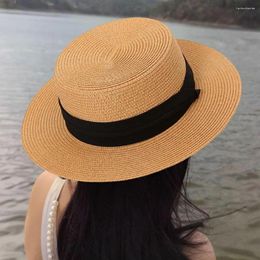 Berets Women's Summer Straw Hat British Retro Sun Protection Wide For Hiking Travel Outings