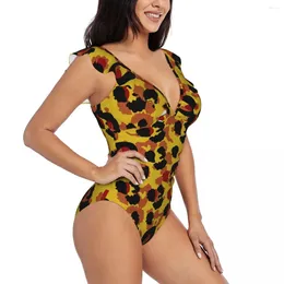 Women's Swimwear Ruffle 2024 Women Sexy One Pieces Swimsuit Female Gold Leopard Print Monokini Bathing Suit Beachwear