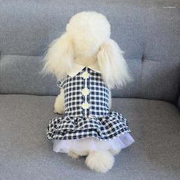 Dog Apparel Pet Dresses Checkered Mesh Puppy Vest Tutu Princess Dress Skirt With Daisy Flower Decorations For Small Breed Dogs Cats