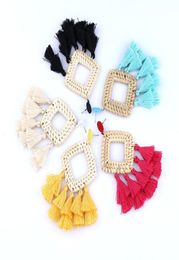 Bohemian Rattan Tassel Dangle Earrings for Women Lightweight Boho Jewellery Handmade Weaving Geometric Long Drop Statement6813393