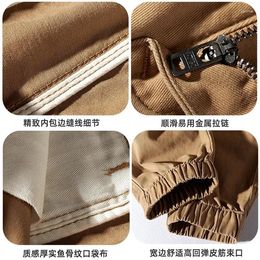 Men's Pants Autumn And Winter Thick Woven Legged Tooling Loose Pure Cotton Old Elastic Waist Drawstring Khaki Casual Trousers