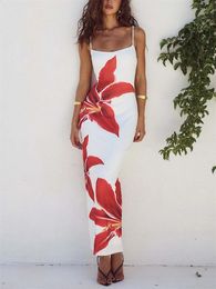 Tossy Summer Printed Maxi Dress For Women Backless Fashion Slim High Waist Spaghetti Dress Holiday Patchwork Female Long Dress 240429