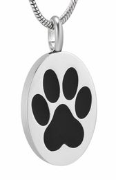 IJD9738 Stainless Steel Pet Paw Print Round Circle Cremation Memorial Pendant for Ashe Urn Souvenir Keepsake Necklace Jewelry9850416