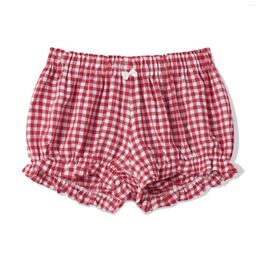 Women's Shorts Cute Ruffle Trim Bloomer Summer Pyjama Plaid/Solid Color/Duck Print Elastic Band Lounge Bottoms