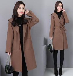 Women's Wool & Blends Double-side Cashmere 2021 Autumn Style Simple Thin Waistband Ps Size With Hat Woolen Coats Womens Winter B1171250313