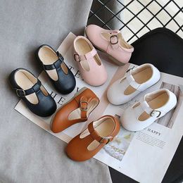 Flat shoes Spring Autumn Kids Shoes T Strap Leather For Girls Boys Non-slip Toddlers Mary Janes Baby Children Buckle Flats H240504