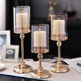 Candle Holders Luxury Iron Holder Dinner Table Elegant Wedding Romantic Nordic Glass Cylinder Bougeoir Home Decor 50