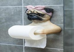 Tissue Boxes Napkins Lifelike Resin Pug Dog Box Roll Holder Wall Mounted Toilet Paper Canister Home Props8349171