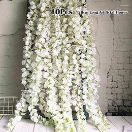 Decorative Flowers 10Pcs Simulation Wisteria Rattan White Silk Flower Hydrangea Hanging Garland Birthday Wedding Party Background Wall