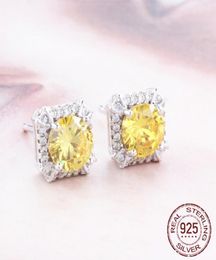 925 Sterling Silver Stud Earrings Woman Fashion Jewellery High Quality yellow Crystal Zircon Gift E0429811689