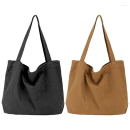 Shopping Bags 2 Pcs Canvas Handbag Simple Men's Large-Capacity Cotton Tote Bag Women's Reusable Black & Brown