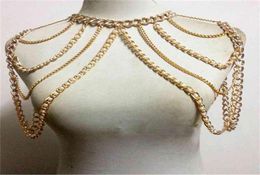 CHRAN Fashion Women Sexy Gold Color Body Necklace Chain Charm Multi Layer Faux Pearl Shoulder Slave Belly Belt Harness Jewelry1142980