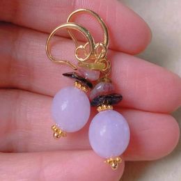 Dangle Earrings Natural Lilac Chalcedony Beads Tourmaline Gold Ear Hook Hoop Bridal Art Stud Custom Handmade Women Casual Clip-on Children