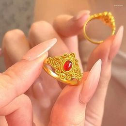 Wedding Rings Middle Ages Luxury Flower Threads Lingering Around Gold Plated Red Crystal Stone Engagement Ring Antique Jewellery