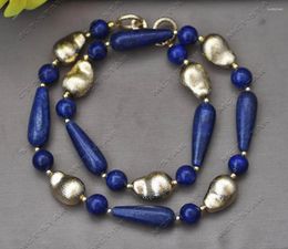 Pendant Necklaces Z13247 21" Natural Blue Drop Round Lapis Lazuli Gold-plated Calabash Necklace Custom Jewelry