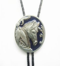 Men Bolo Tie New Vintage Blue Enamel Western Horse Head Oval Bolo Tie Wedding Leather Necklace BOLOTIEWT057BL Brand New In Stock8653648