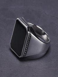 Real Solid 925 Sterling Silver Ring Simple For Men Imitated Black Stone Square Flat High Polishing Middle East Turkish Jewelry C187281374