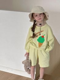 Clothing Sets 2024 Spring Children Casual Sweatshirt Shorts 2pcs Suit Baby Cute Cartoon Print Clothes Set Boys Girls Toddler Outfits