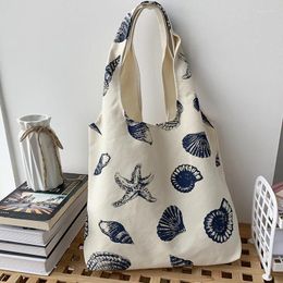 Shopping Bags Women Canvs Bag Shell Starfish Printed Cotton Cloth Shouder Tote Reusable Vest Ladies Handbag Student Bookbag