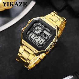 Wristwatches Digital Mens Stainless Steel Strap Countdown Sport es Waterproof Led Electronic Wrist for Men Gift H240504