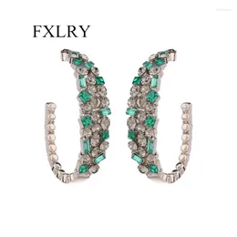 Hoop Earrings FXLRY Exaggerated Inlaid Zircon French Retro Elegant U-shaped For Women Wedding Jewellery