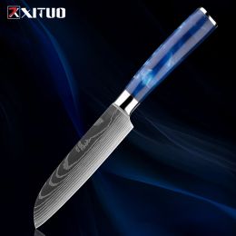 Santoku Knife 5 Inch, Super Sharp German Steel Kitchen Cooking Knife Resin Handle for Slicing Dicing Mincing of Meat Vegetables