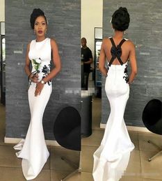 Black And White Long Bridesmaid Dresses 2020 Cheap Cross Back Bow Lace Mermaid Satin Women Wedding Guest Evening Gowns Maid Of Hon1137749